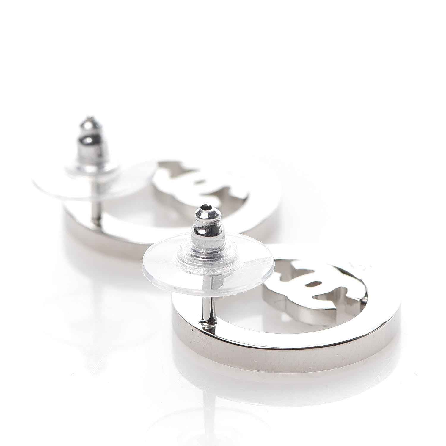 Chanel Crystal CC Round Earrings Silver 3 of 5