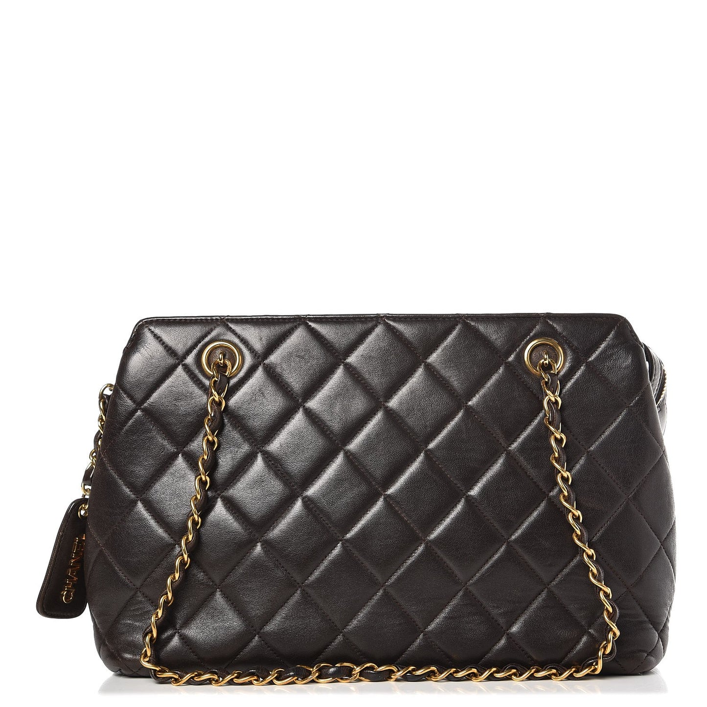 Lambskin Quilted Shoulder Bag Dark Brown