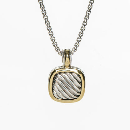David Yurman Sterling Silver 18K Yellow Gold 21mm Carved Cable Albion Pendant Necklace 3 of 6