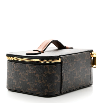 Celine Triomphe Canvas Calfskin Small Top Handle Toiletry Case Tan 3 of 9