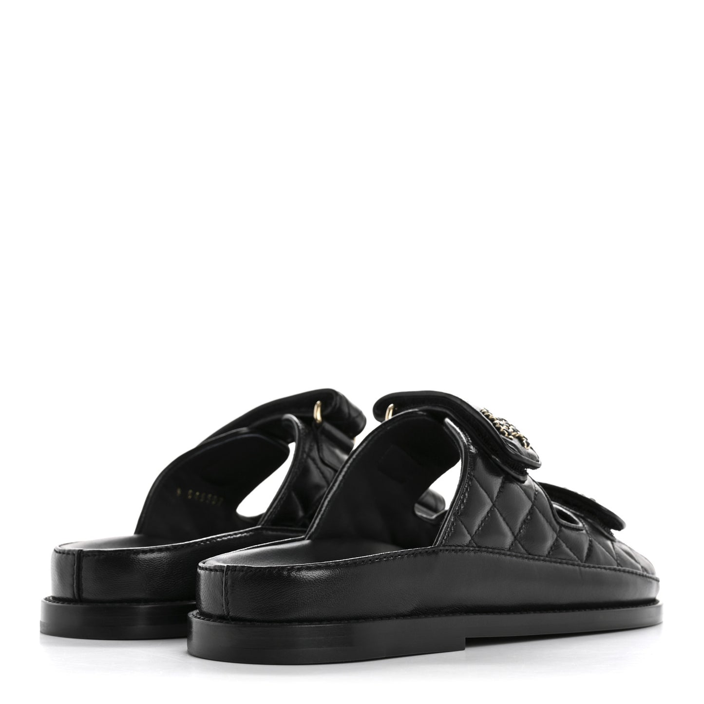 Lambskin Quilted Velcro Dad Chain CC Slide Sandals 36 Black