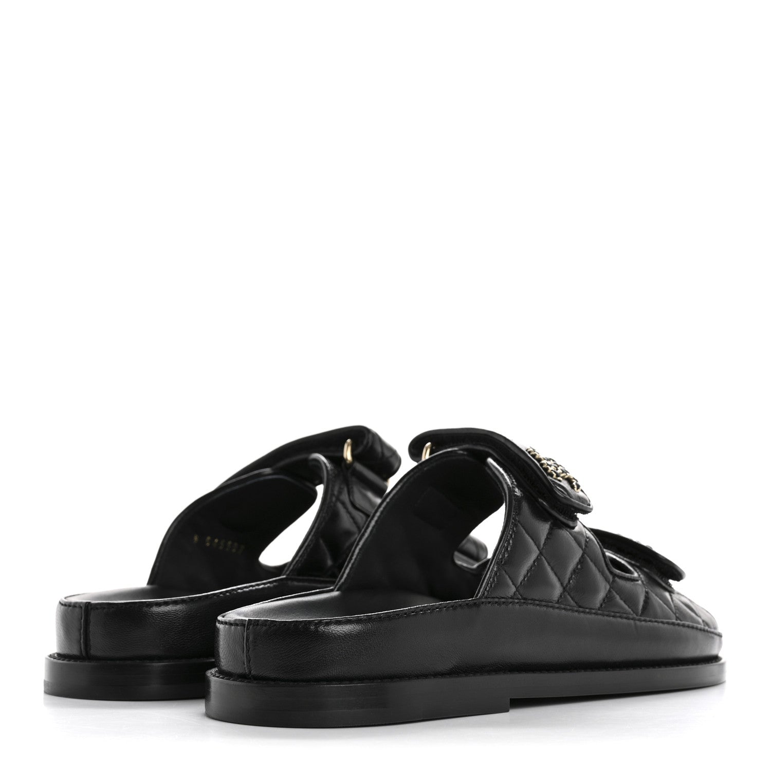 Chanel Lambskin Quilted Velcro Dad Chain CC Slide Sandals 36 Black 5 of 10