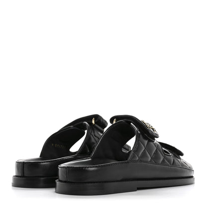 Chanel Lambskin Quilted Velcro Dad Chain CC Slide Sandals 36 Black 5 of 10