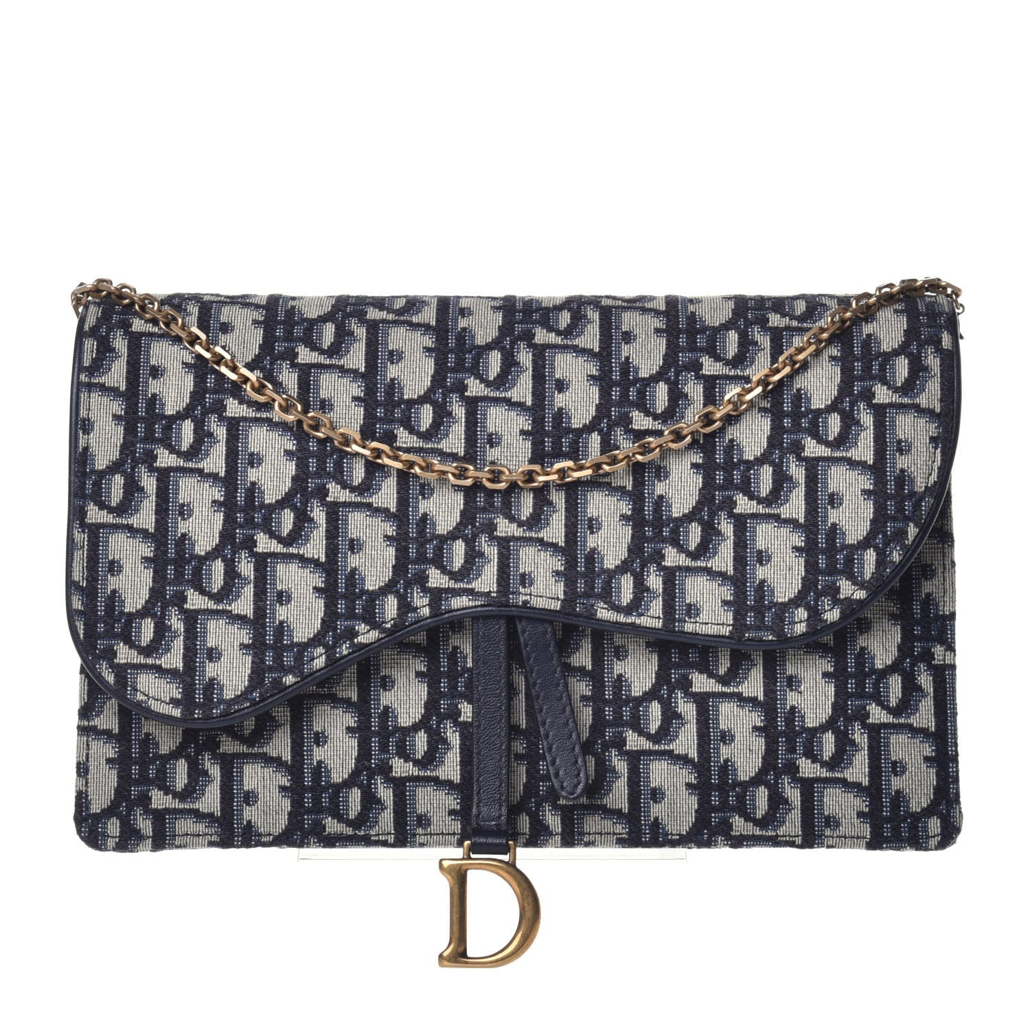 Christian Dior Oblique Saddle Chain Pouch Blue 1 of 10