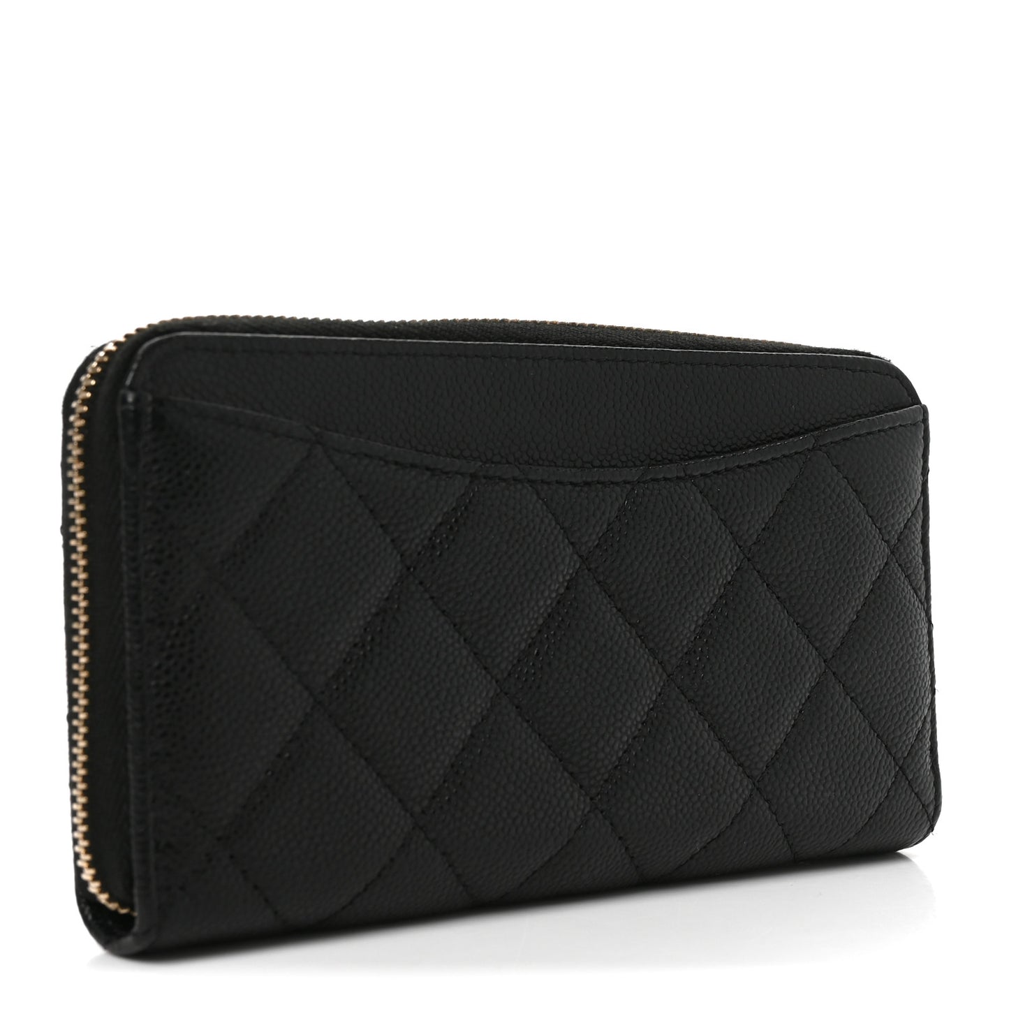 Caviar Quilted Medium Zip Around Wallet Black