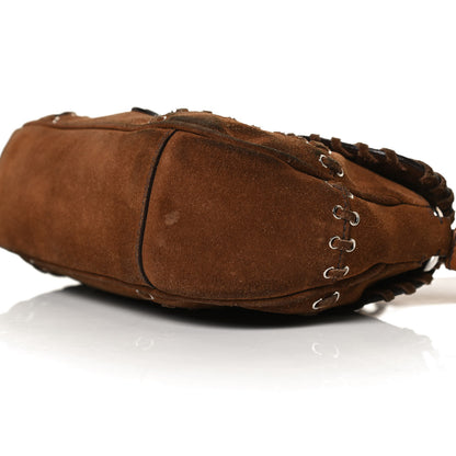 Prada Suede Whipstitch Grommet Shoulder Bag Brown 9 of 11