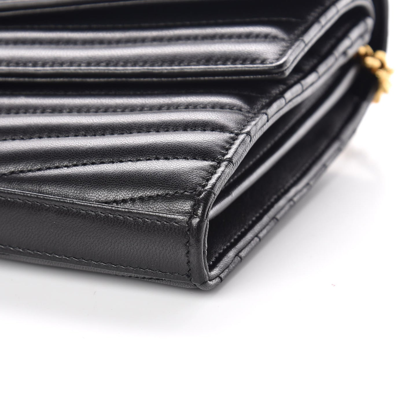 Lambskin Matelasse Chevron Monogram Sulpice Chain Wallet Black