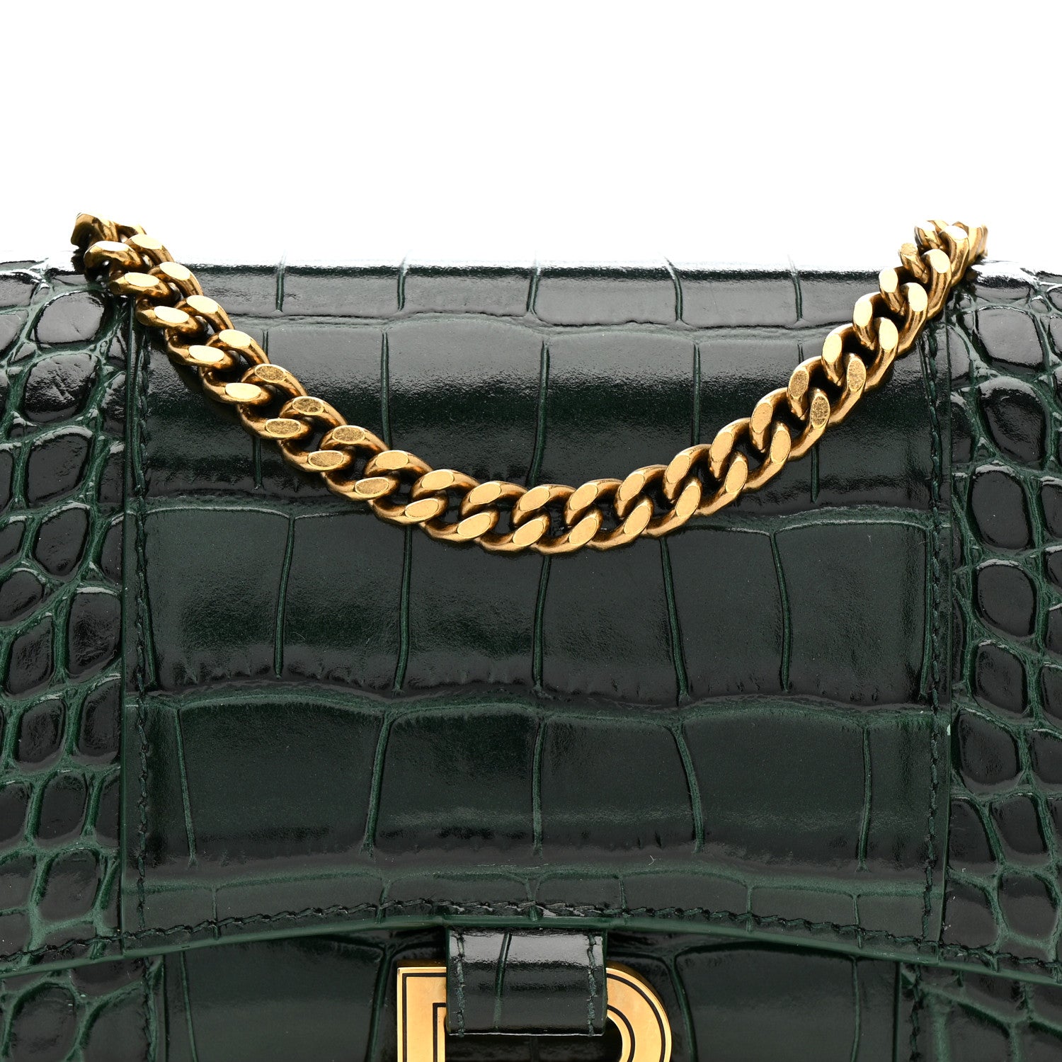 Balenciaga Shiny Calfskin Crocodile Embossed Hourglass Chain Bag Forest Green Forest Green 8 of 11