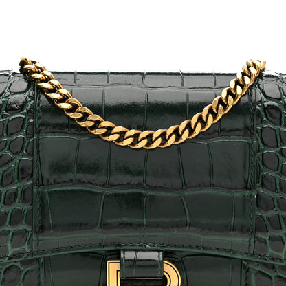 Balenciaga Shiny Calfskin Crocodile Embossed Hourglass Chain Bag Forest Green Forest Green 8 of 11