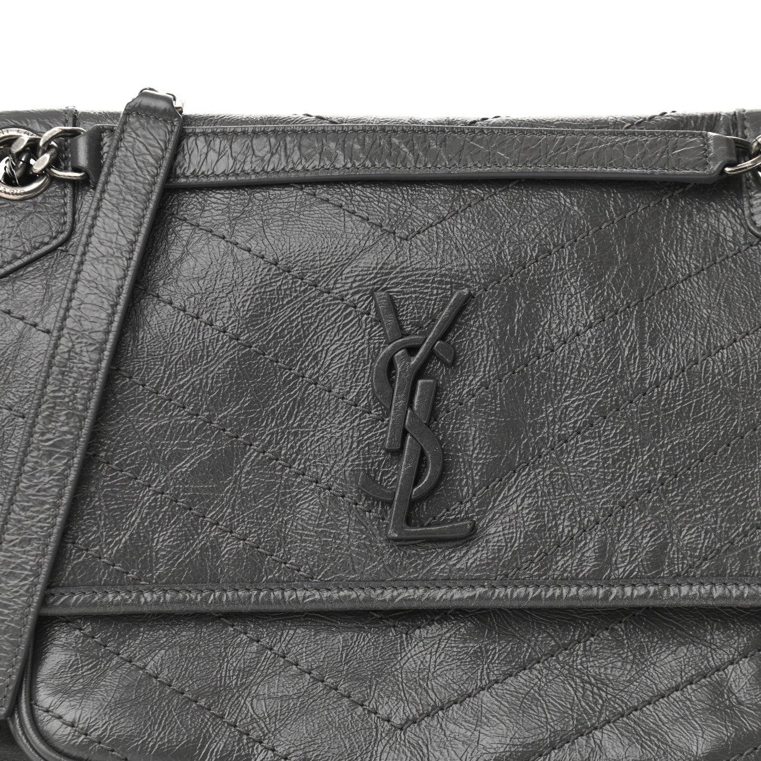 Saint Laurent Crinkled Calfskin Matelasse Monogram Medium Niki Chain Satchel Storm 6 of 9