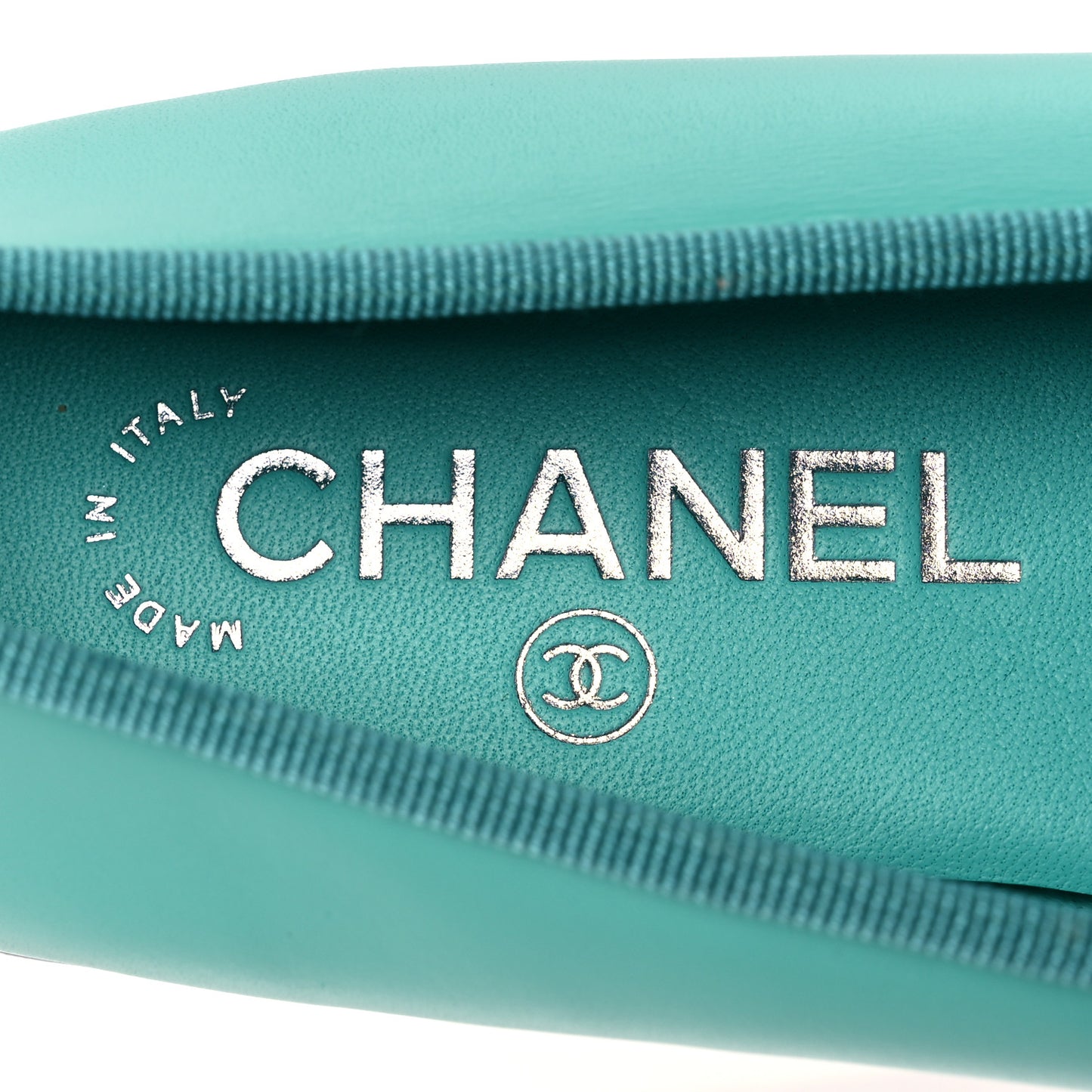 Calfskin Grosgrain Cap Toe CC Ballerina Flats 38 Turquoise Black