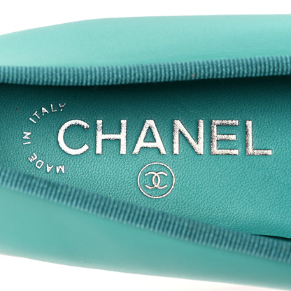Chanel Calfskin Grosgrain Cap Toe CC Ballerina Flats 38 Turquoise Black 9 of 13