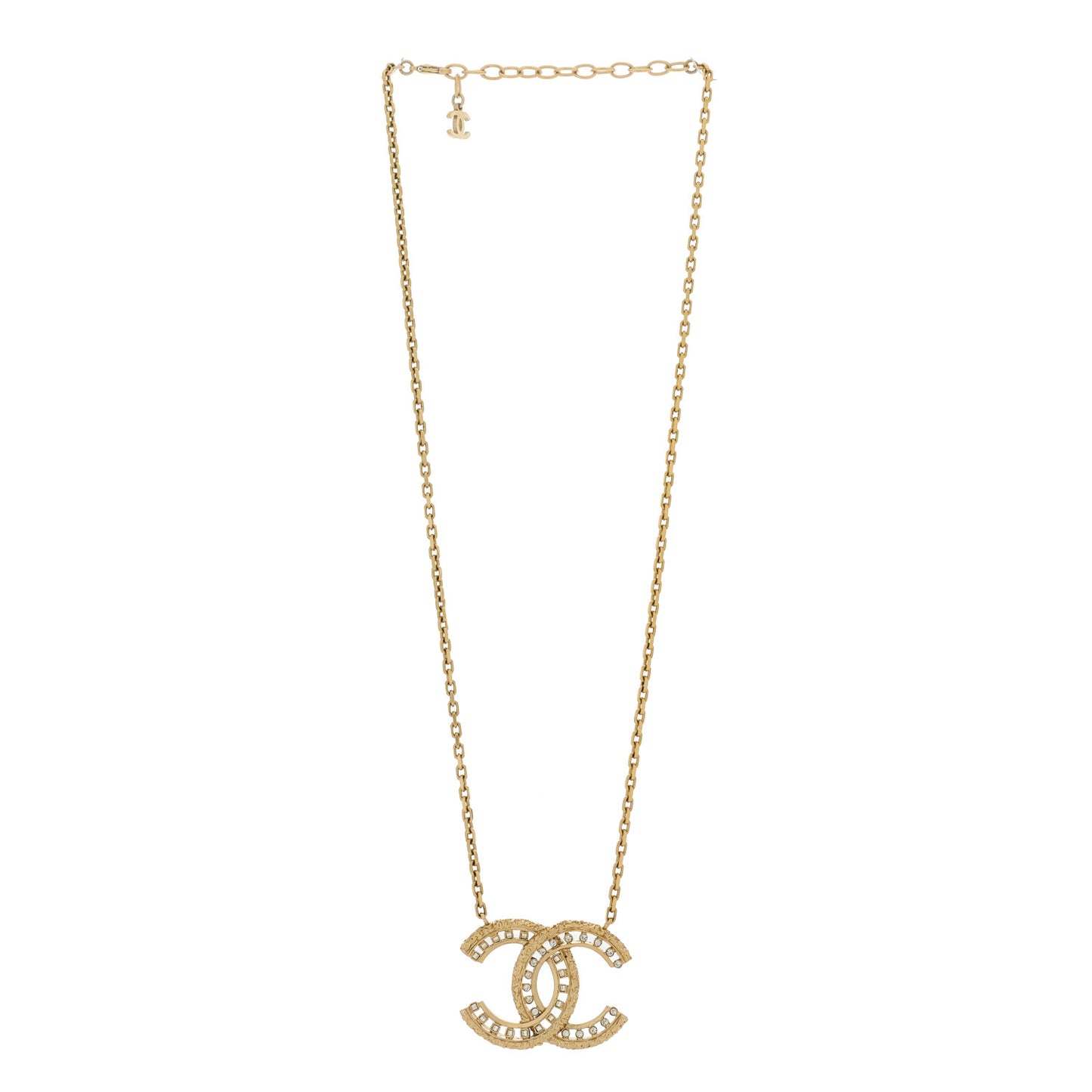 Crystal Textured CC Necklace Gold