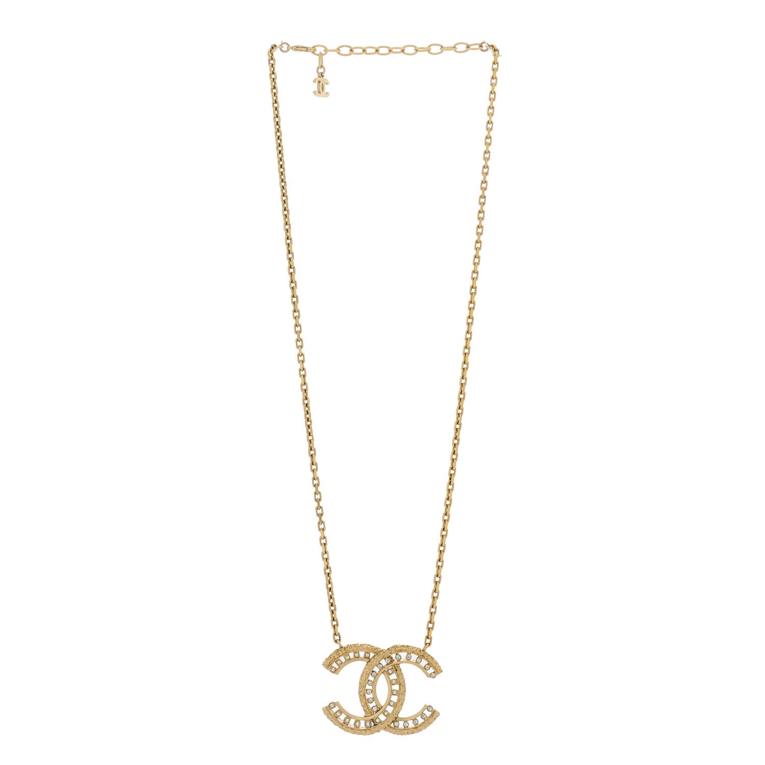 Chanel Crystal Textured CC Necklace Gold 3 of 4