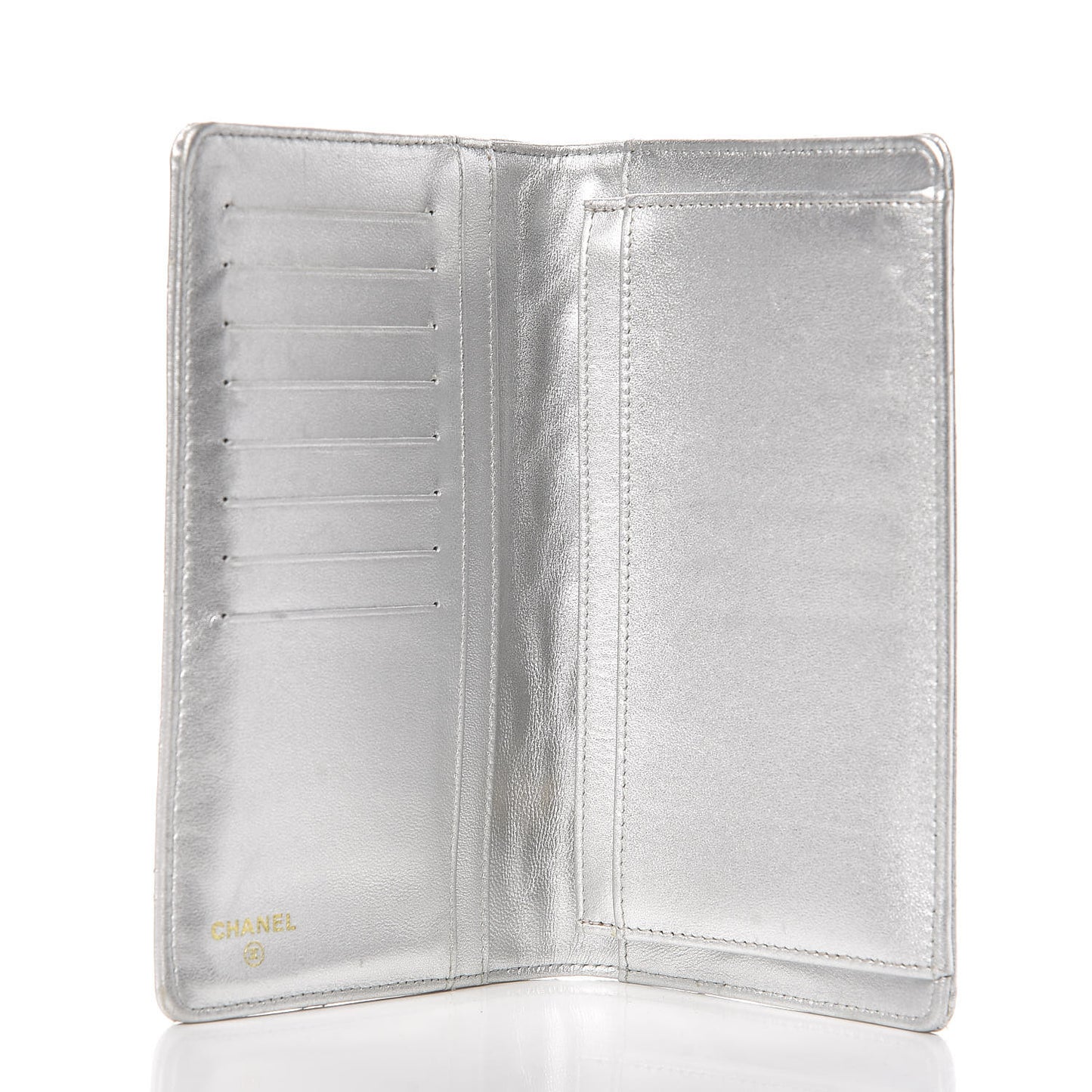 Metallic Lambskin Quilted Reissue Yen Wallet Silver