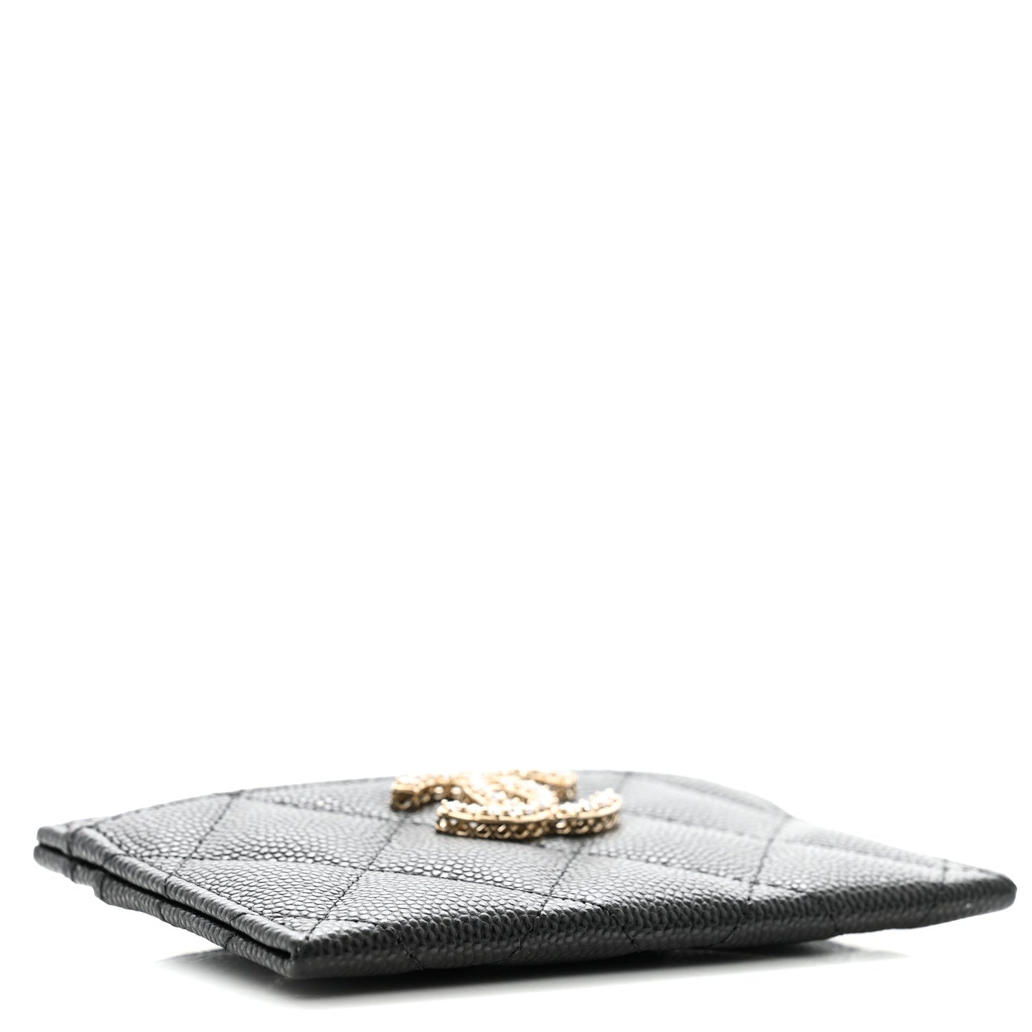Caviar Quilted Crystal Card Holder Black