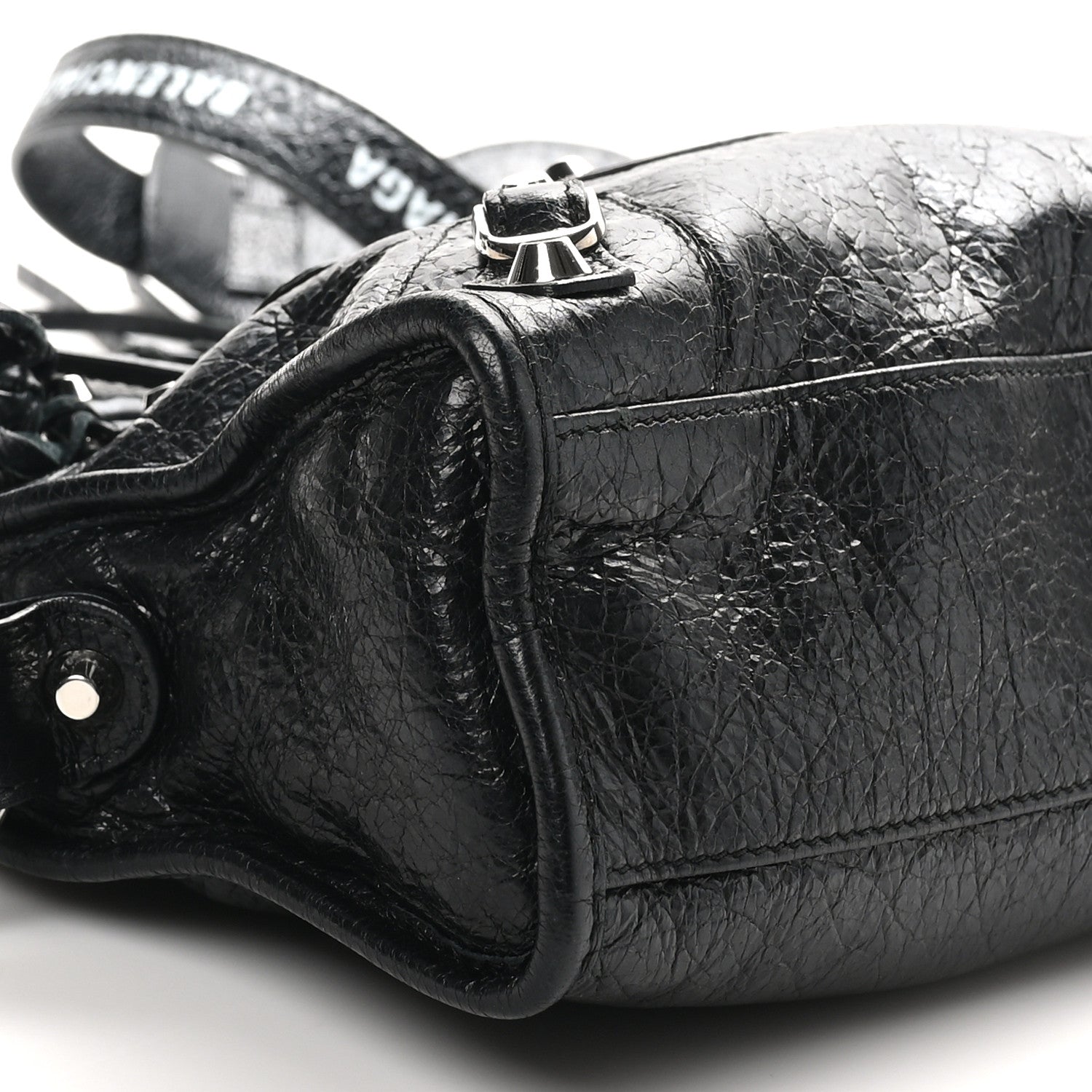Balenciaga Agneau Classic Silver Hardware Mini City Logo Strap Black White 9 of 10