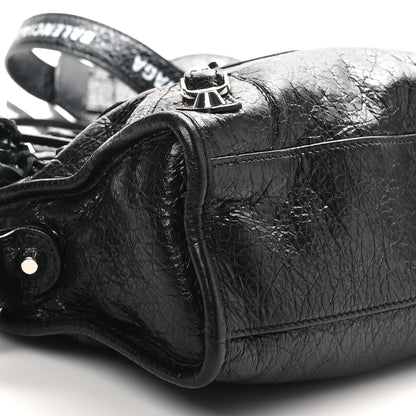 Balenciaga Agneau Classic Silver Hardware Mini City Logo Strap Black White 9 of 10