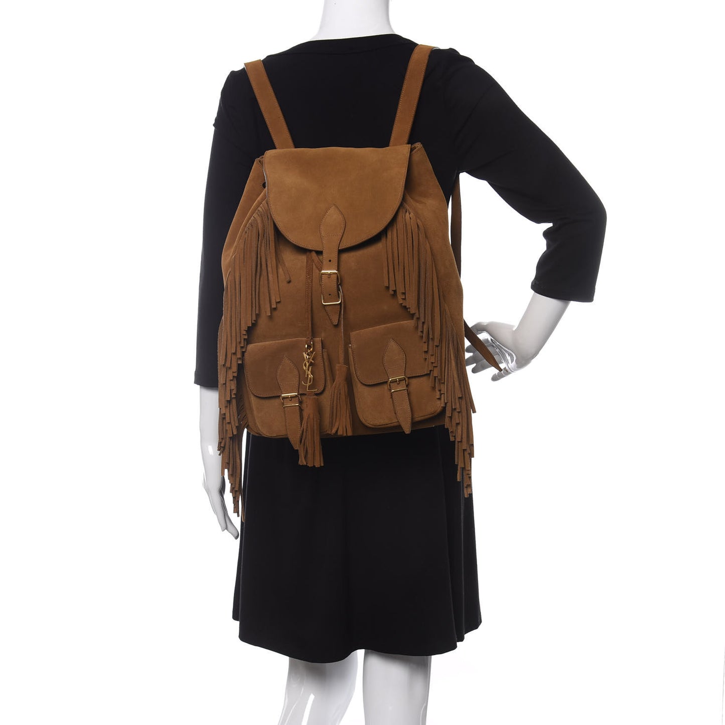 Suede Calfskin Fringe Festival Backpack Light Ocre