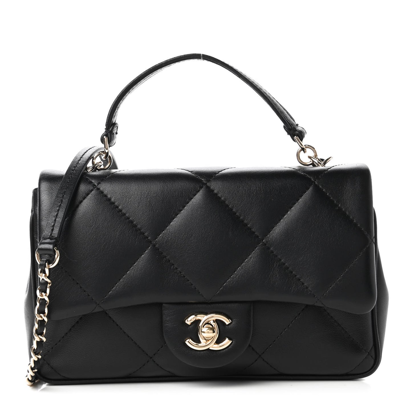 Lambskin Quilted Small Easy Carry Flap Black
