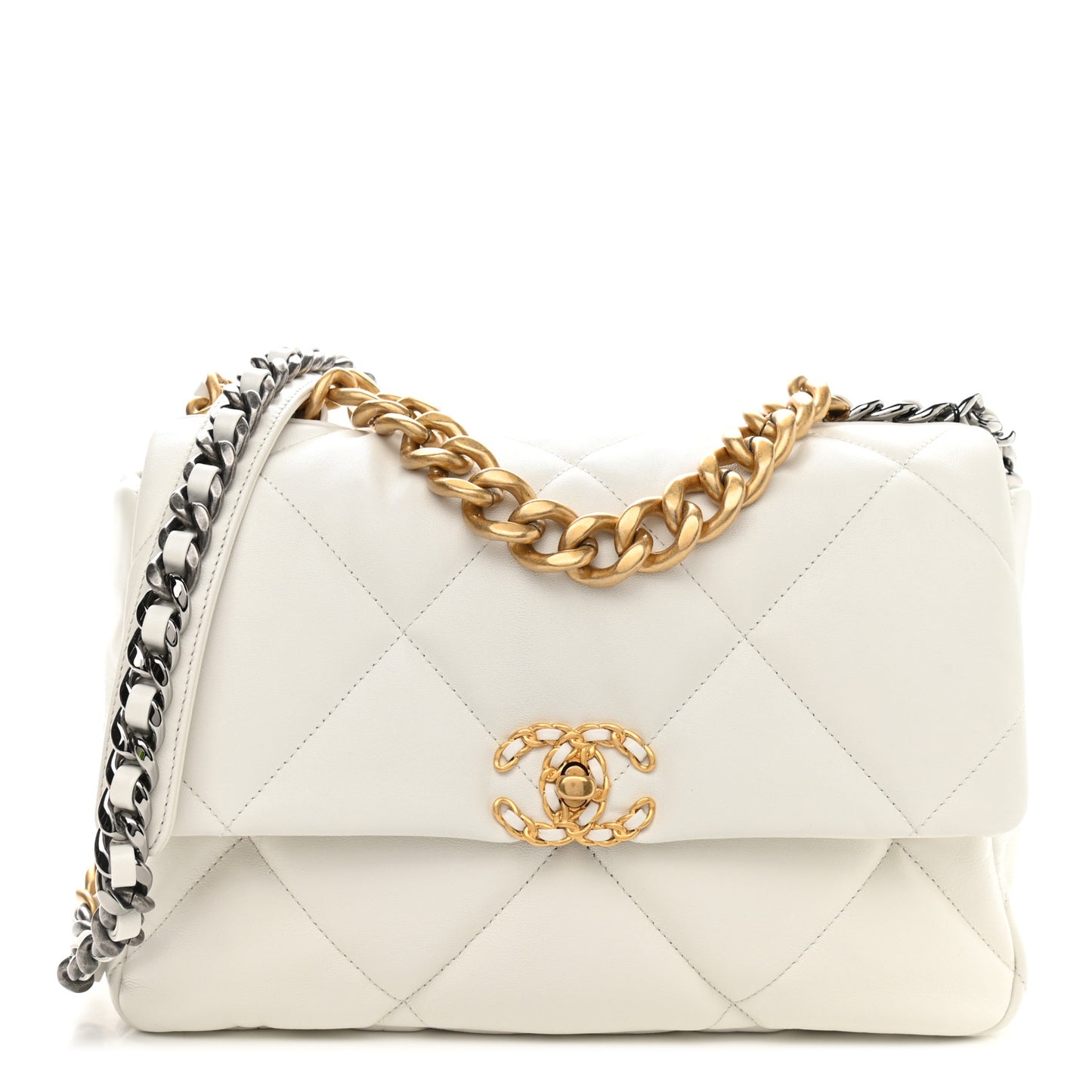 Goatskin Quilted Large Chanel 19 Flap White