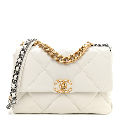 Chanel Goatskin Quilted Large Chanel 19 Flap White 1 of 10