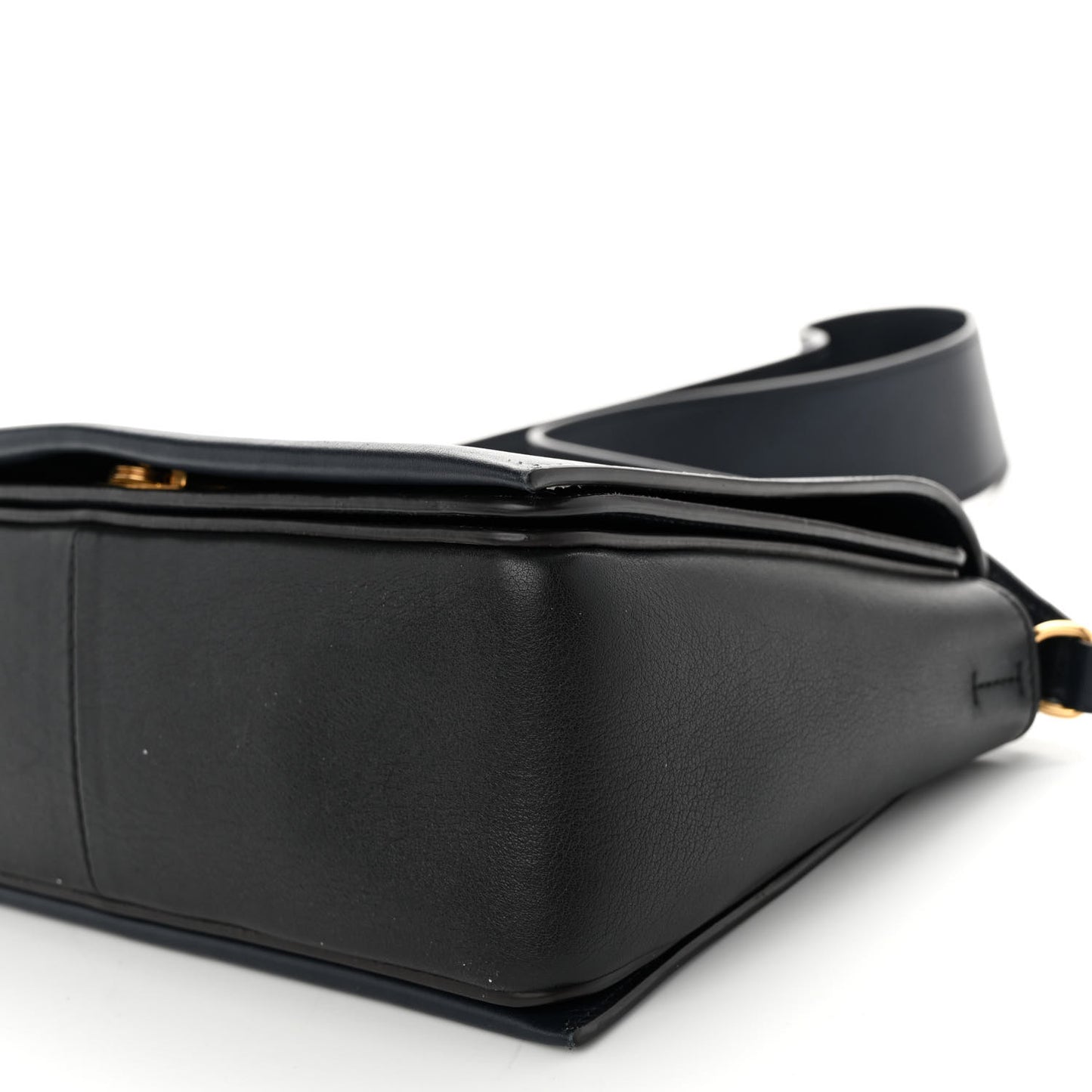 Shiny Smooth Calfskin Medium Frame Shoulder Bag Black Navy