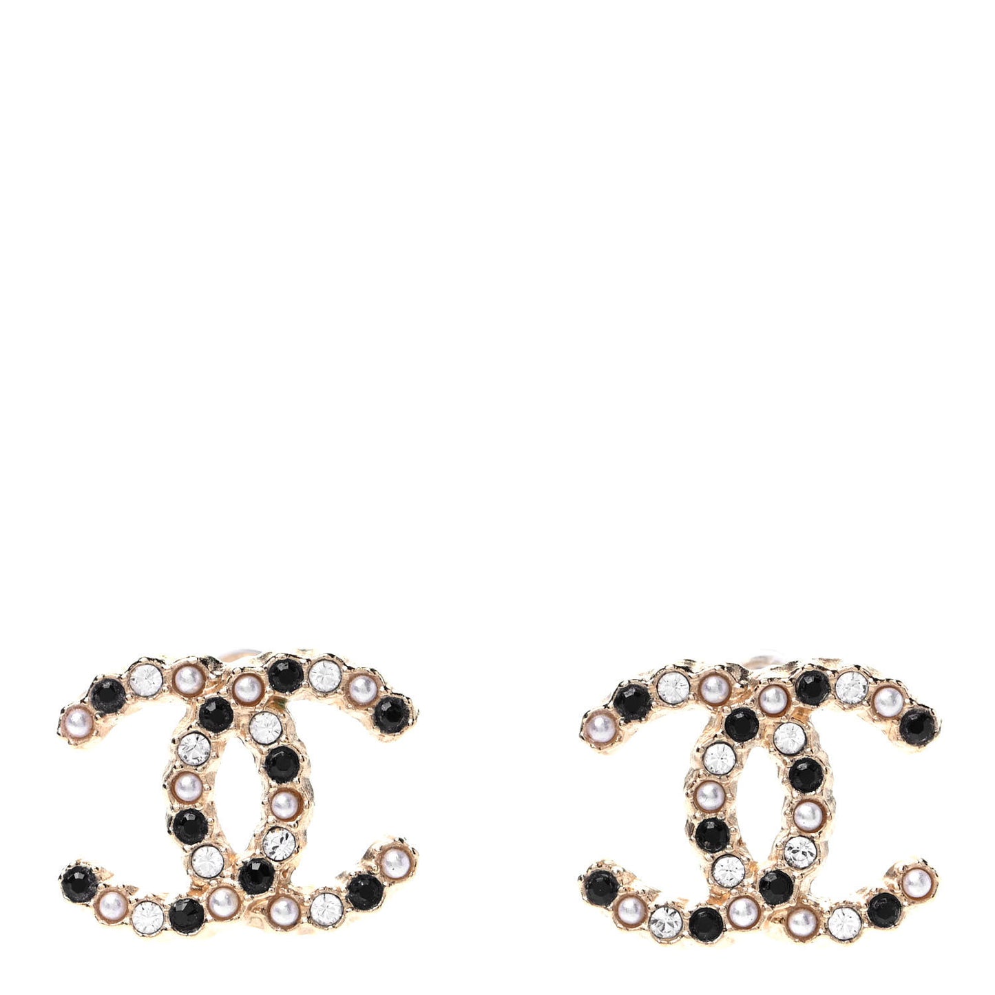 Resin Pearl Crystal CC Earrings Gold Black