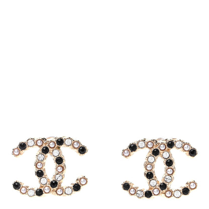 Chanel Resin Pearl Crystal CC Earrings Gold Black 1 of 4