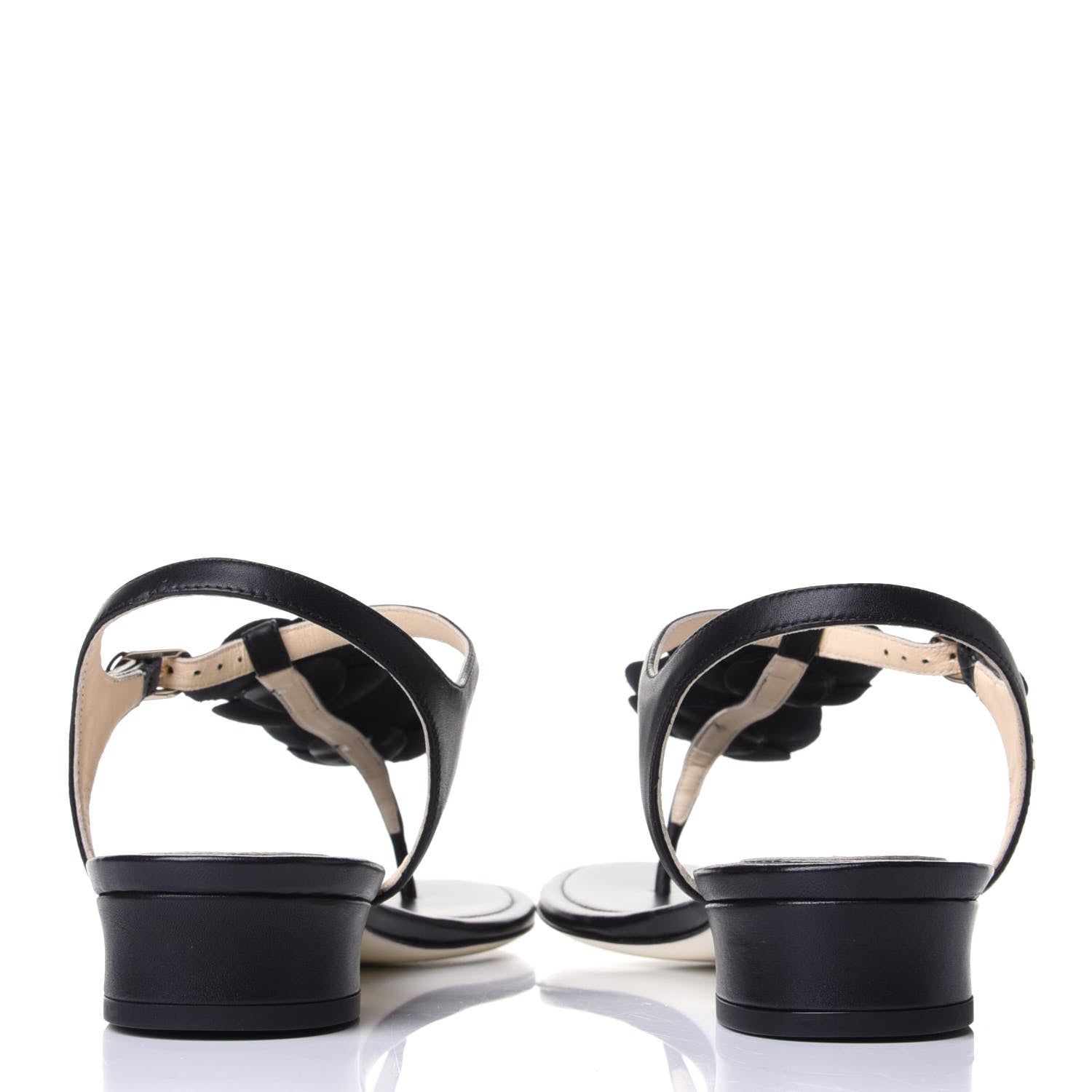 Chanel Calfskin Camellia Thong Sandals 38.5 Black 3 of 4