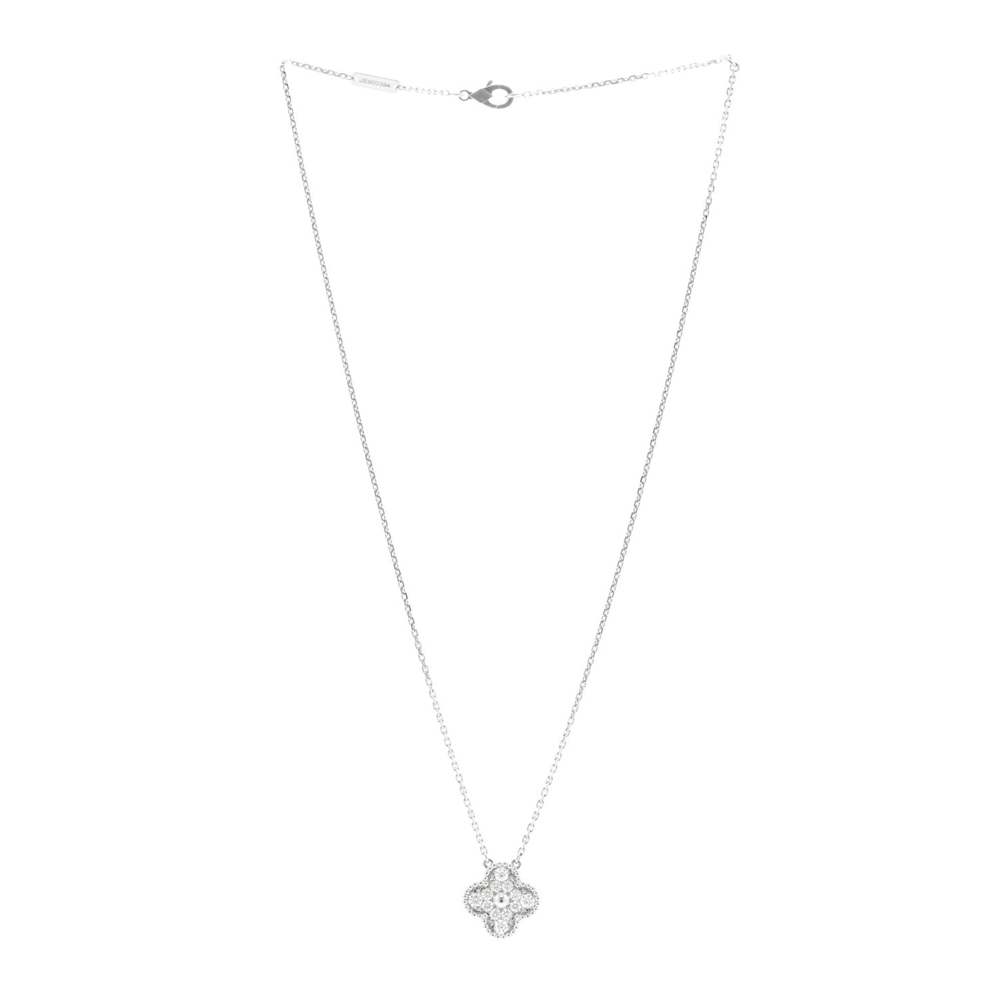 18K White Gold Diamond Vintage Alhambra Pendant Necklace