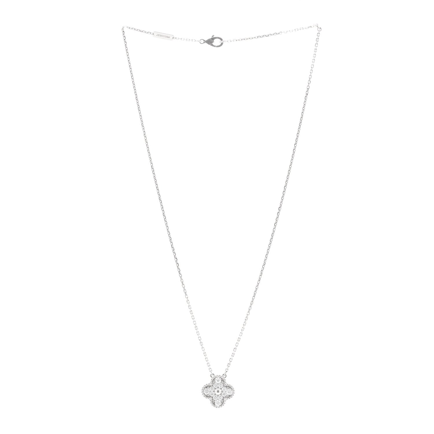 Van Cleef & Arpels 18K White Gold Diamond Vintage Alhambra Pendant Necklace 3 of 5