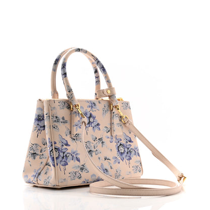 Prada Saffiano Lux Floral Print Small Galleria Double Zip Tote Periwinkle Blue 3 of 9