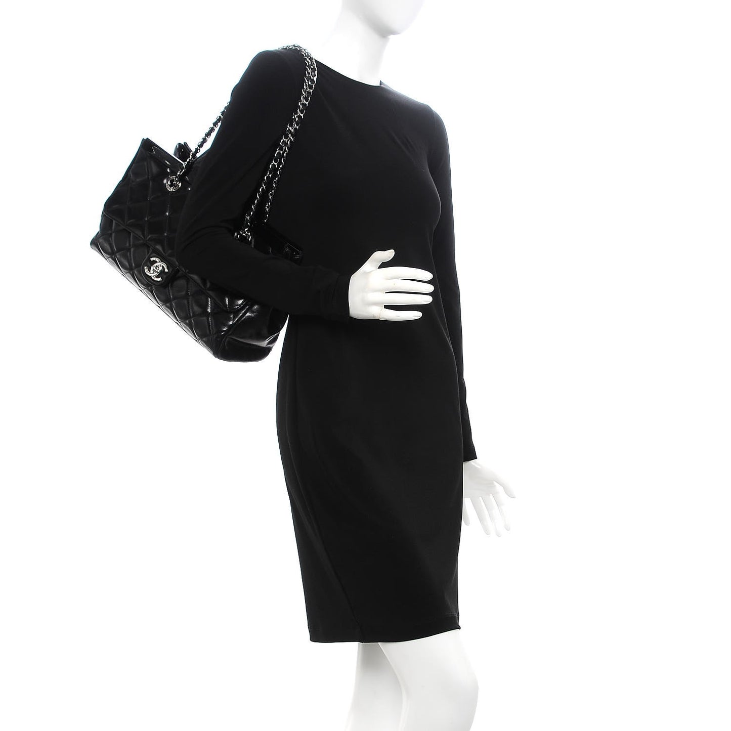 Glazed Calfskin Quilted Small CC Delivery Tote Black