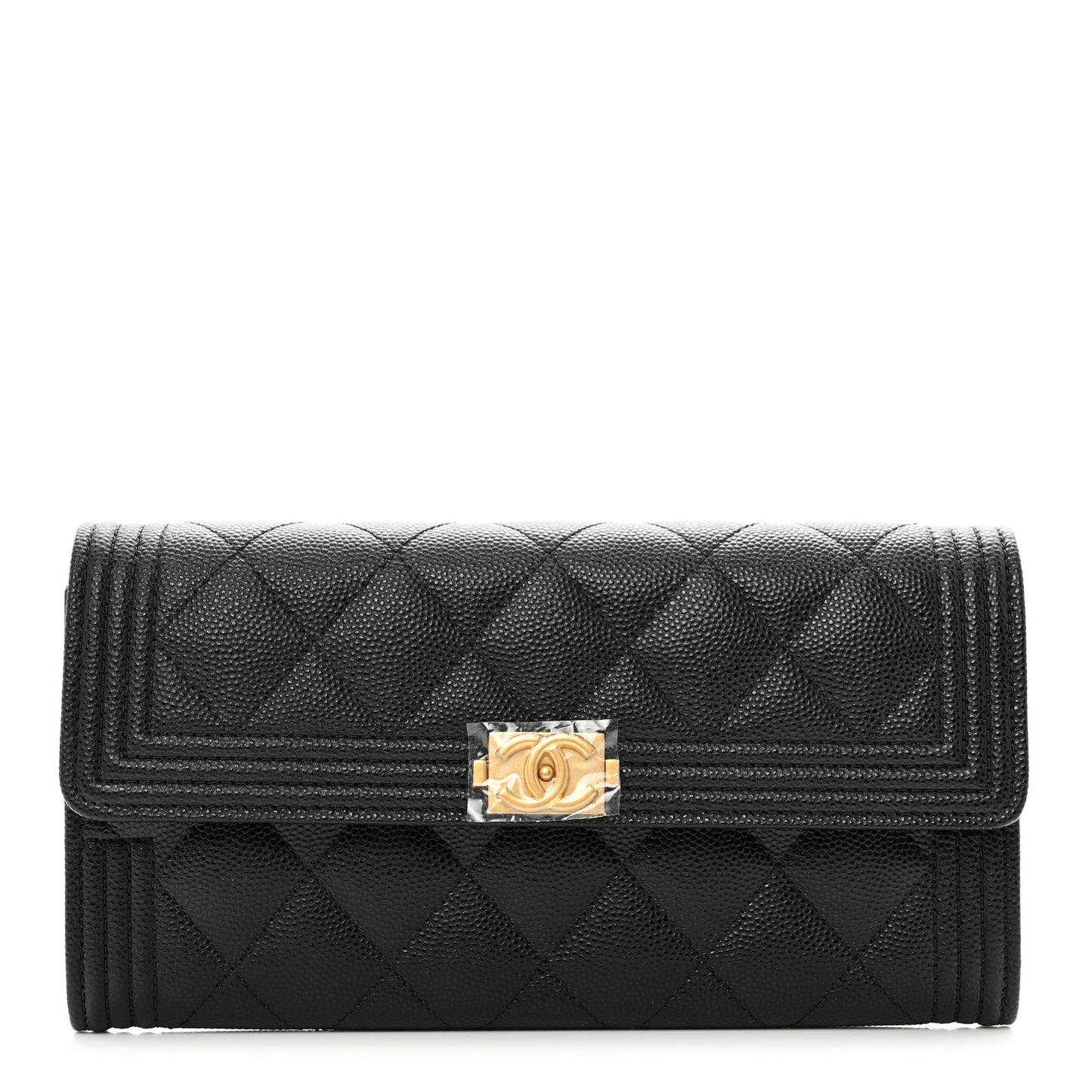 Caviar Quilted Large Boy Gusset Flap Wallet Black