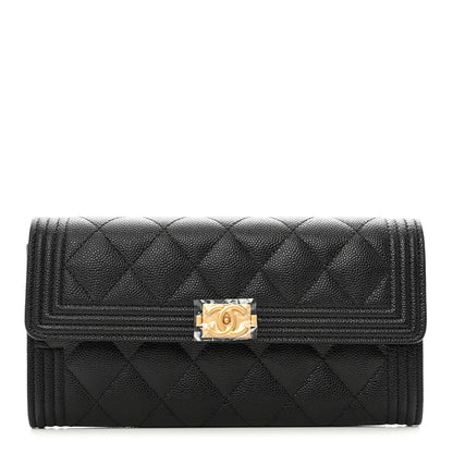 Chanel Caviar Quilted Large Boy Gusset Flap Wallet Black 1 of 9