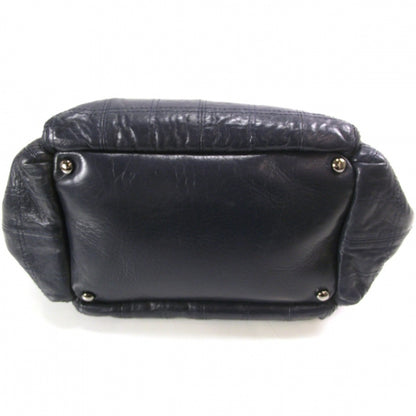 Chanel Leather Lax East West Shoulder Bag Navy 4 of 10