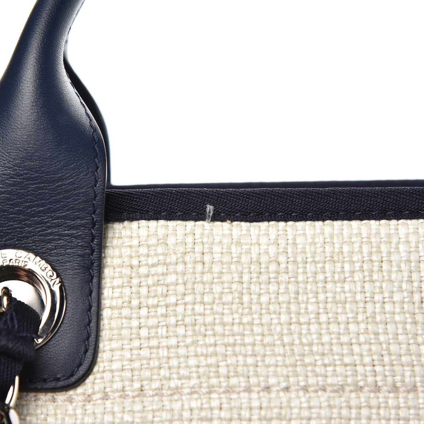 Woven Straw Raffia Large Deauville Tote White Navy