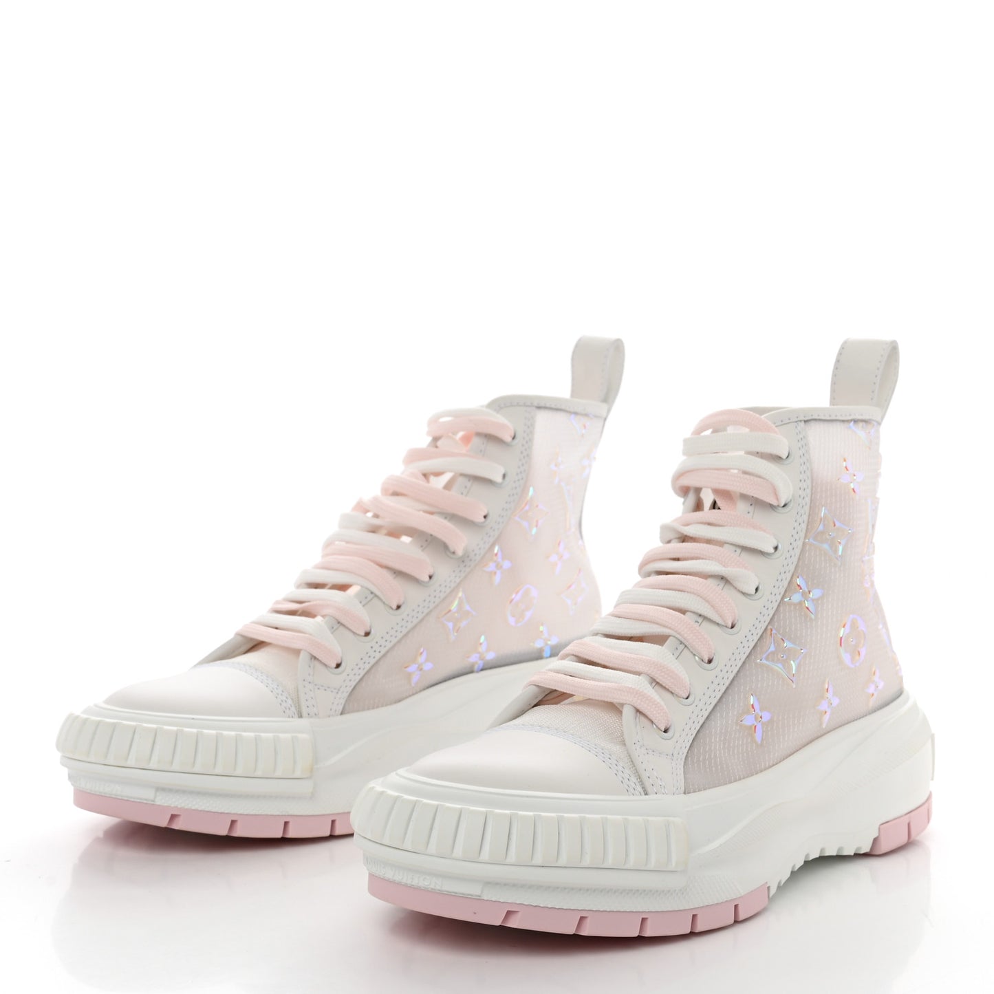 Iridescent Technical Mesh Monogram LV Squad Sneaker Boots 39 Rose Clair