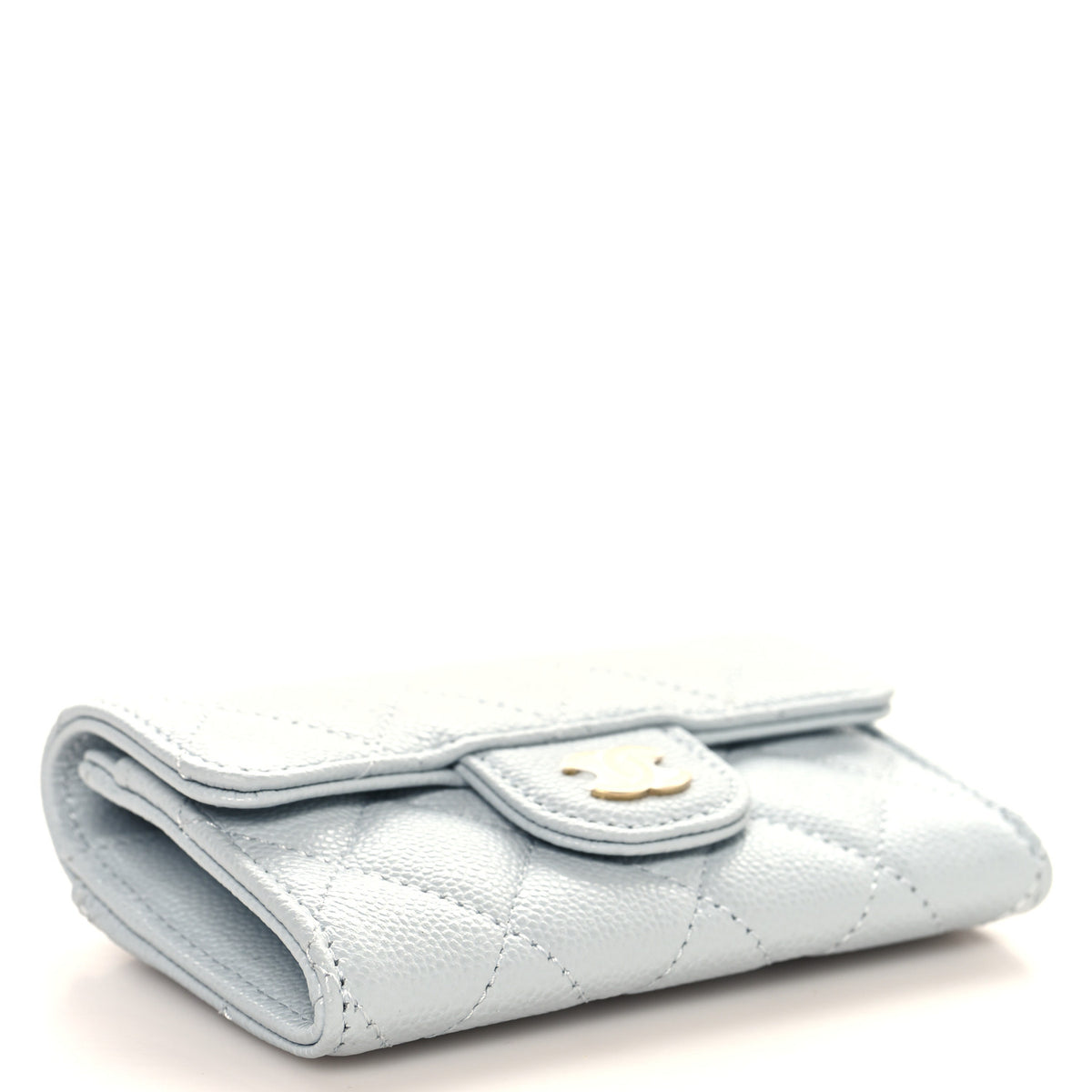 Caviar Quilted Flap Card Holder Wallet Light Blue