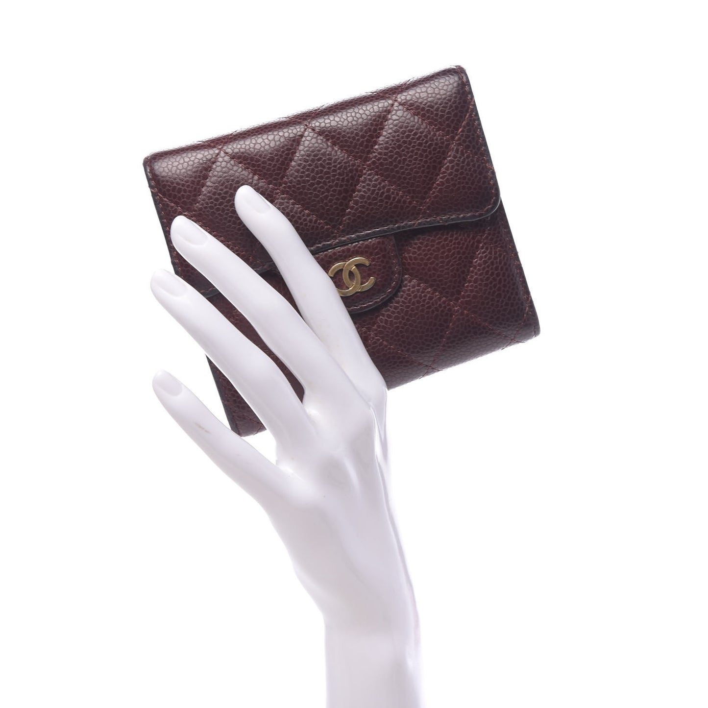 Caviar Quilted Compact Flap Wallet Burgundy