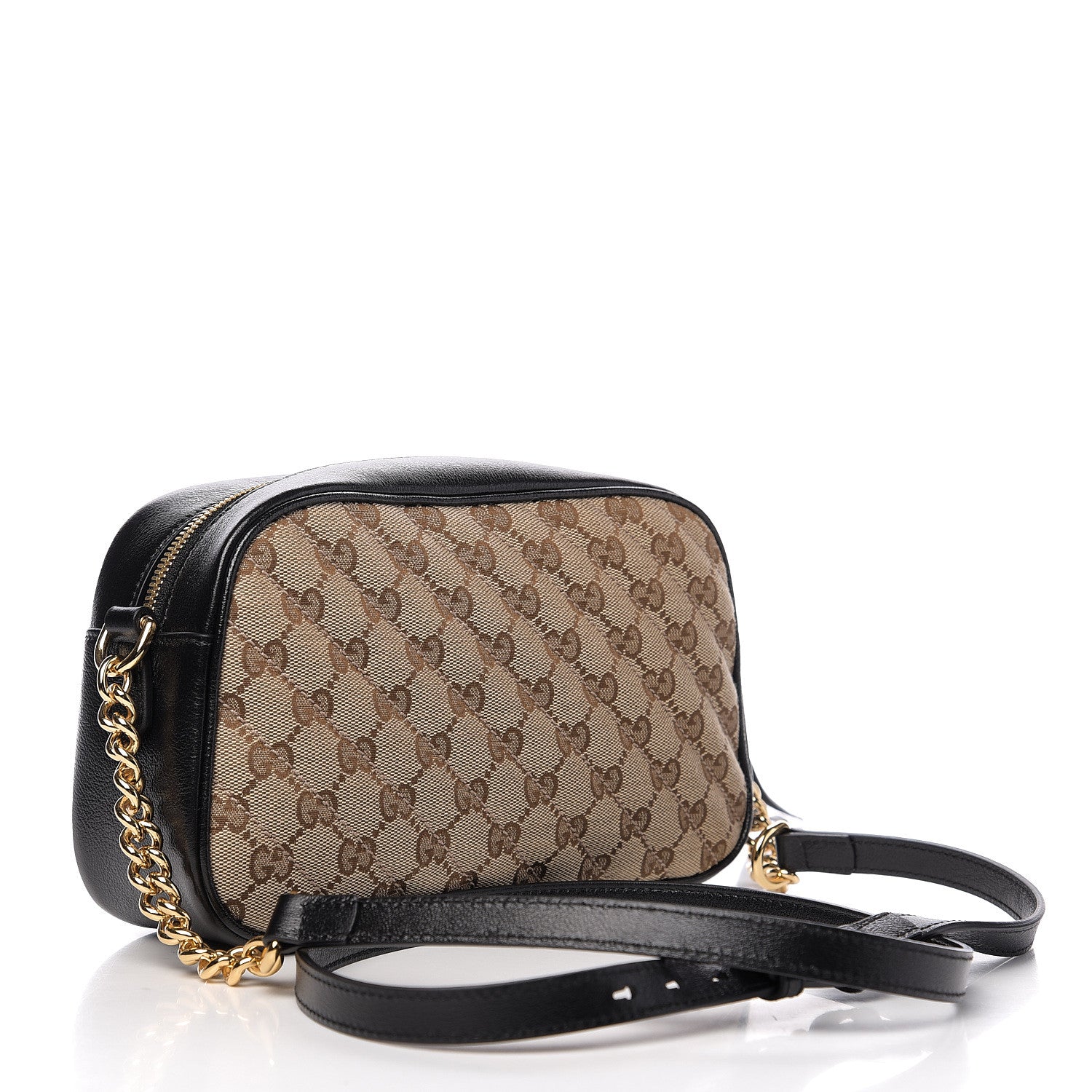 Gucci Monogram Matelasse Diagonal Small GG Marmont Chain Shoulder Bag Beige Black 2 of 10