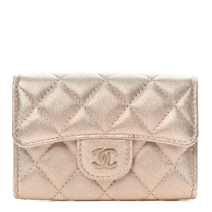 Chanel Metallic Lambskin Quilted Flap Card Holder Wallet Gold 1 of 11