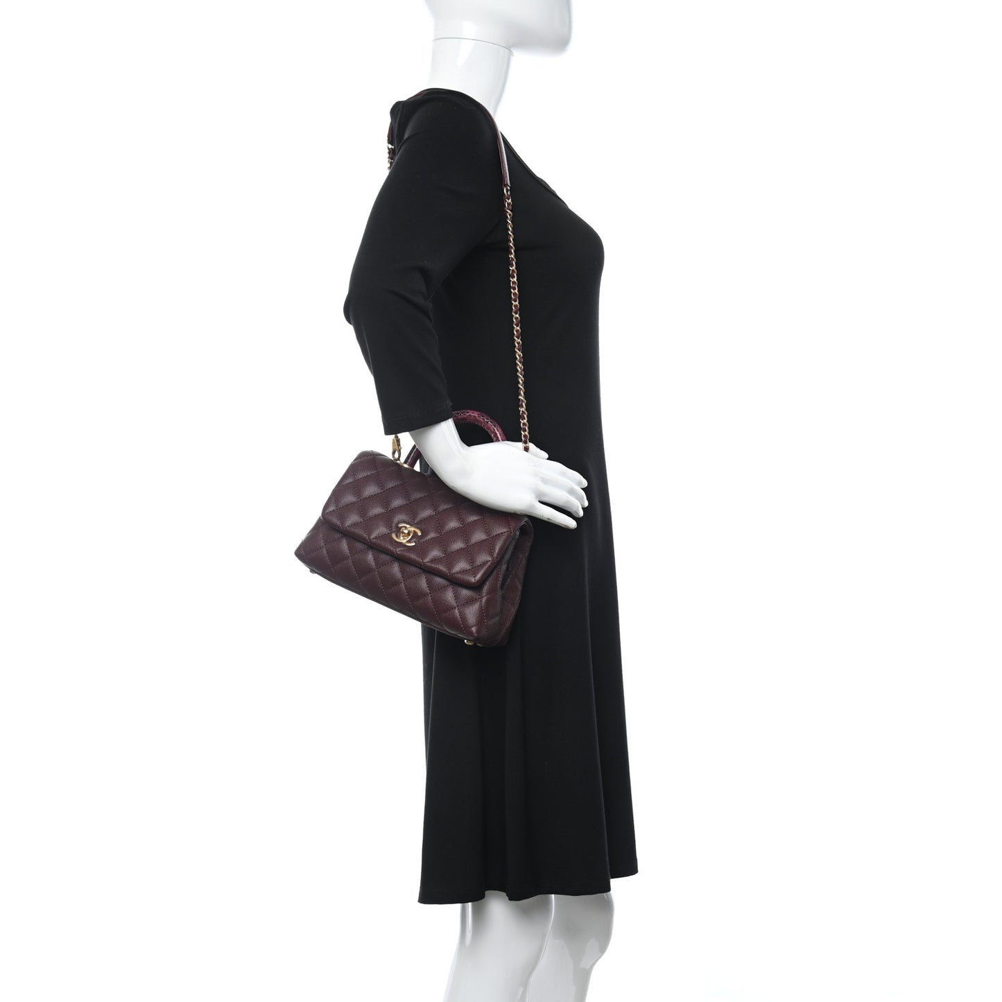 Caviar Elaphe Quilted Mini Coco Handle Flap Burgundy