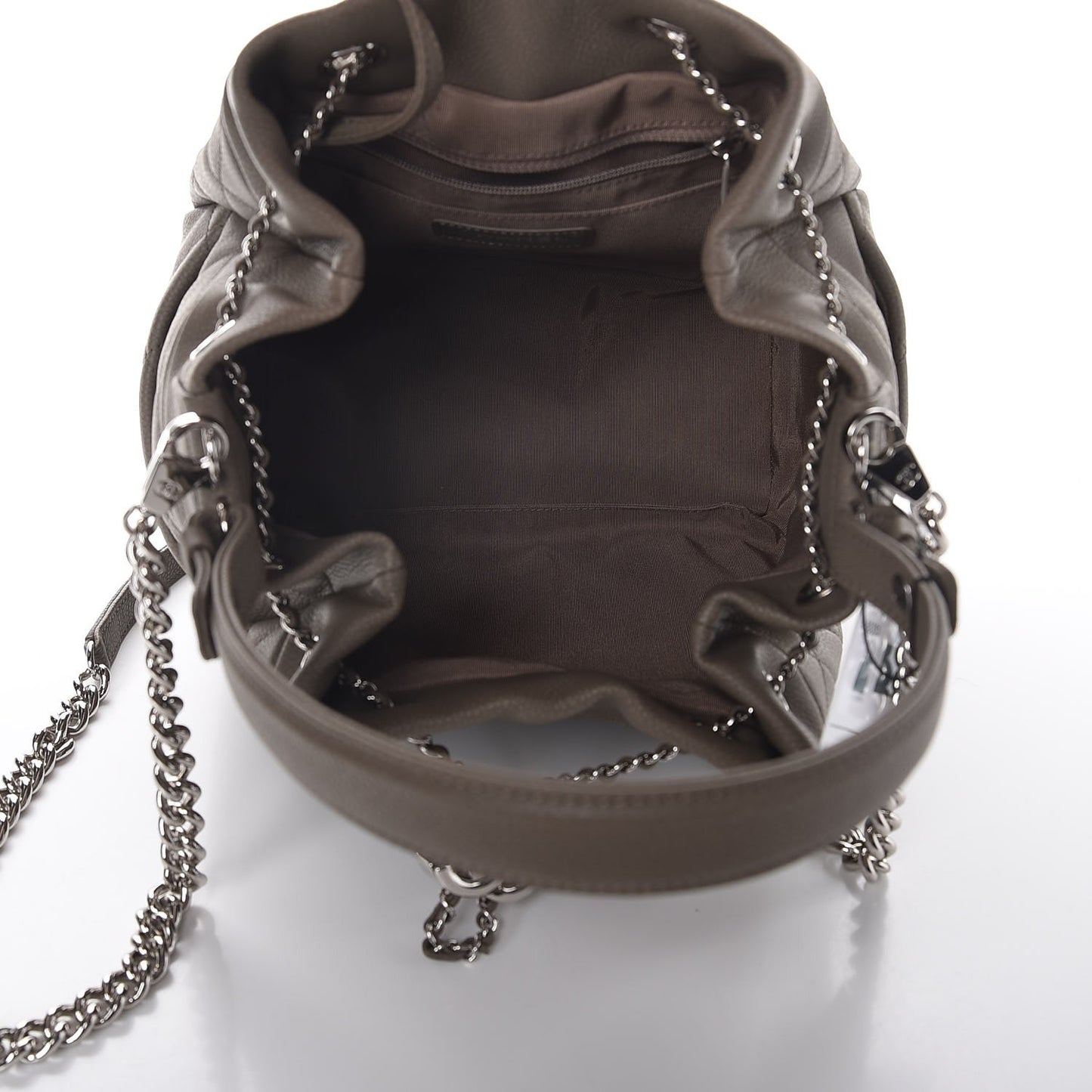 Grained Calfskin Quilted Medium Chain Bucket Bag Khaki