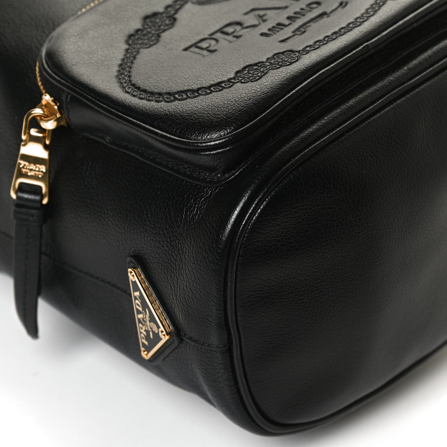 Glace Calfskin Embossed Secchiello Bucket Bag Black