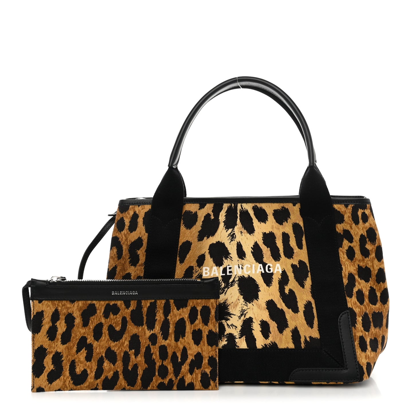 Cotton Canvas Satin Calfskin Leopard Print Logo Navy Cabas S Beige Black