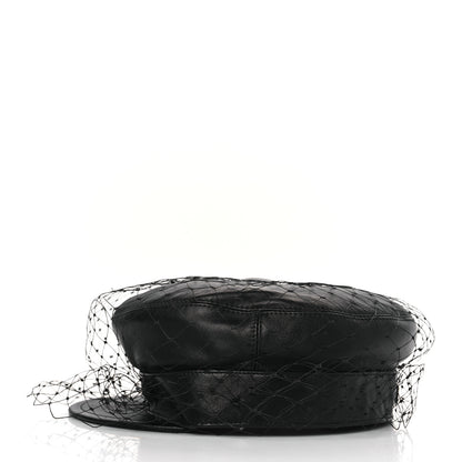 Christian Dior Lambskin Arty Beret Cap with Veil 59 Black 3 of 8