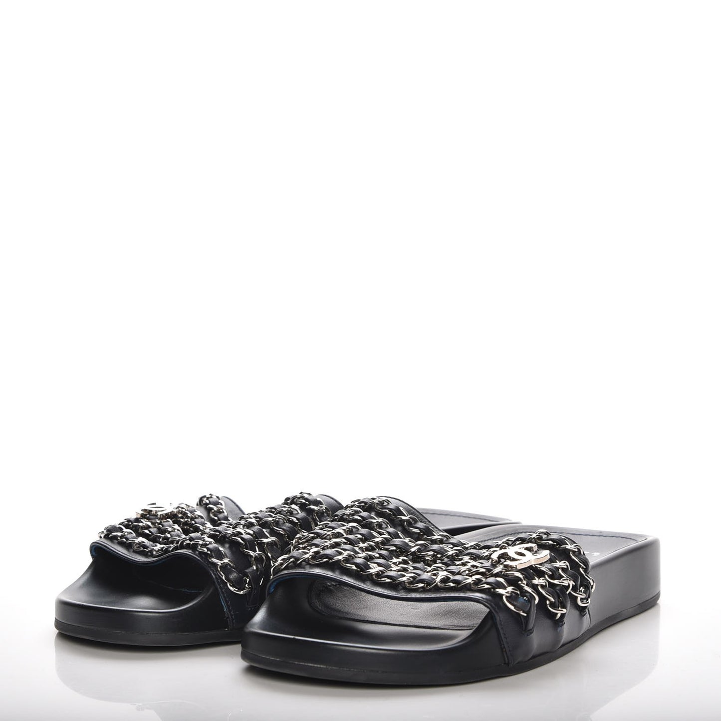 Lambskin Chain Flat Sandals 35 Marine