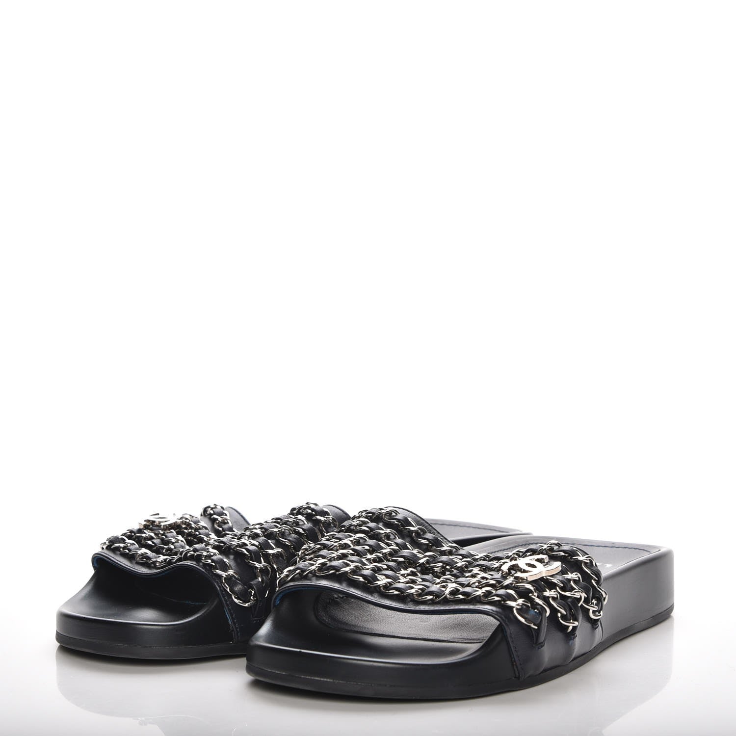 Chanel Lambskin Chain Flat Sandals 35 Marine 3 of 8